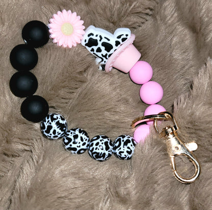 Bead Keychains Pink and Black Cow w/ Hat by The Rustic Redbud Boutique | The Rustic Redbud Boutique