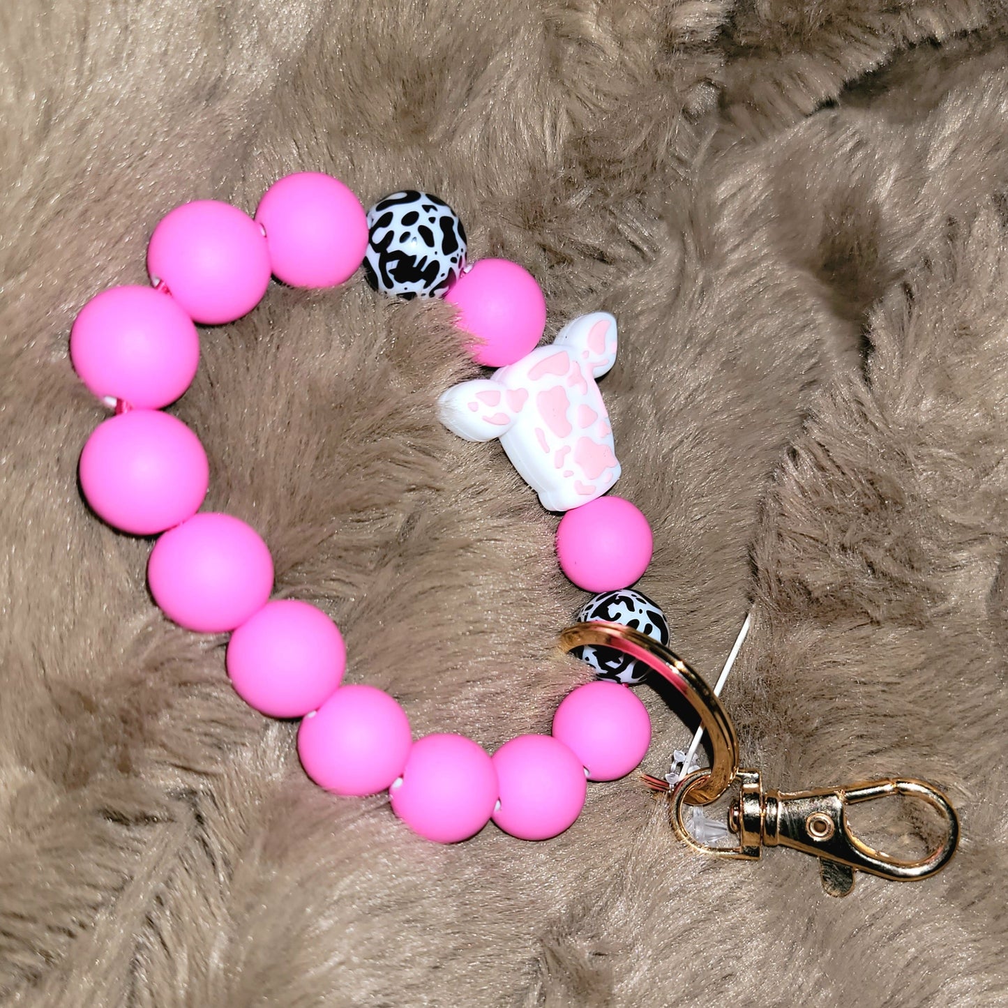 Bead Keychains Pink and White Cow by The Rustic Redbud Boutique | The Rustic Redbud Boutique