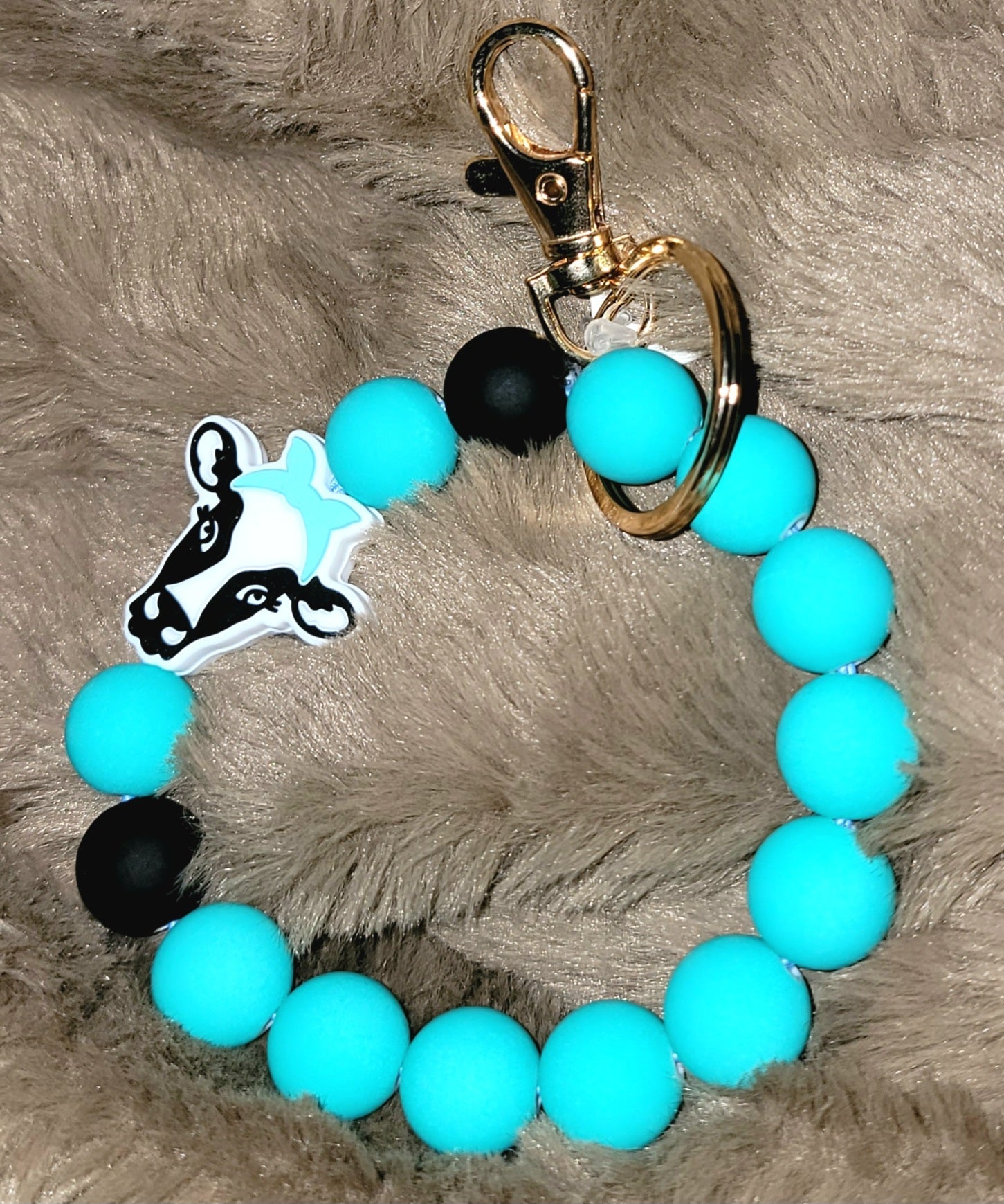 Bead Keychains Turquoise and Black Cow by The Rustic Redbud Boutique | The Rustic Redbud Boutique