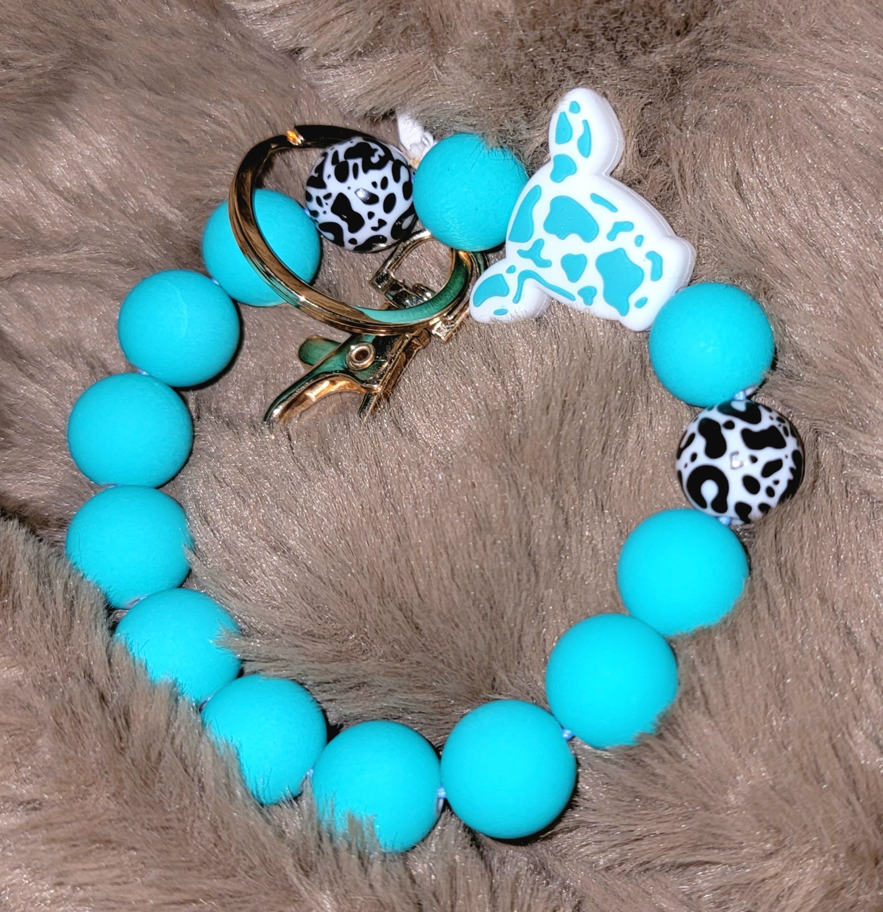 Bead Keychains Turquoise and White Cow by The Rustic Redbud Boutique | The Rustic Redbud Boutique