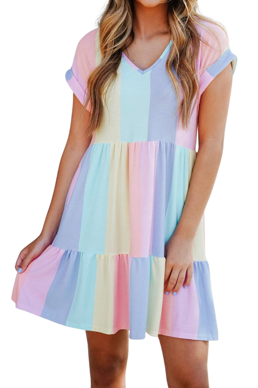 Multicolor Striped Color Block Tiered Mini Dress Clothing by Rustic Redbud | The Rustic Redbud Boutique