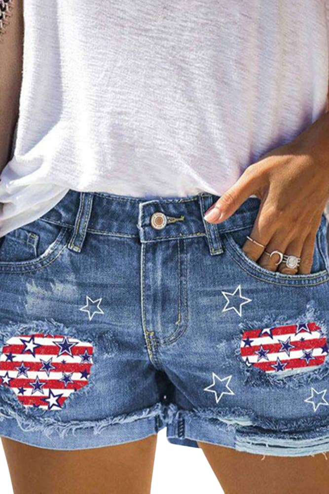 American Flag Ripped Denim Shorts Shorts by The Rustic Redbud | The Rustic Redbud Boutique