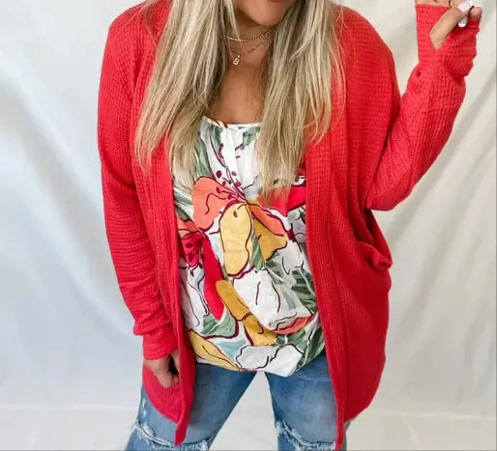 Curvy Lola Knit Cardigan - Coral Clothing by BLAKELEY | The Rustic Redbud Boutique