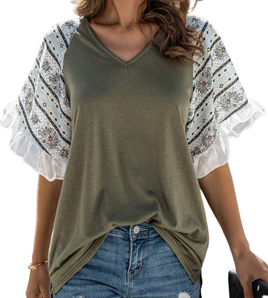 Printed Ruffle Sleeve Top Clothing by The Rustic Redbud | The Rustic Redbud Boutique
