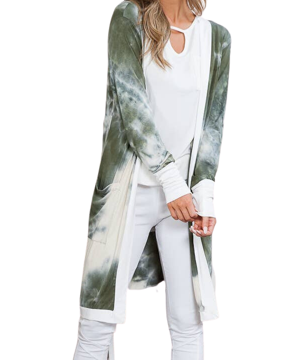 Tie Dye Midi Cardigan with Side Pockets - Green Clothing by The Rustic Redbud | The Rustic Redbud Boutique