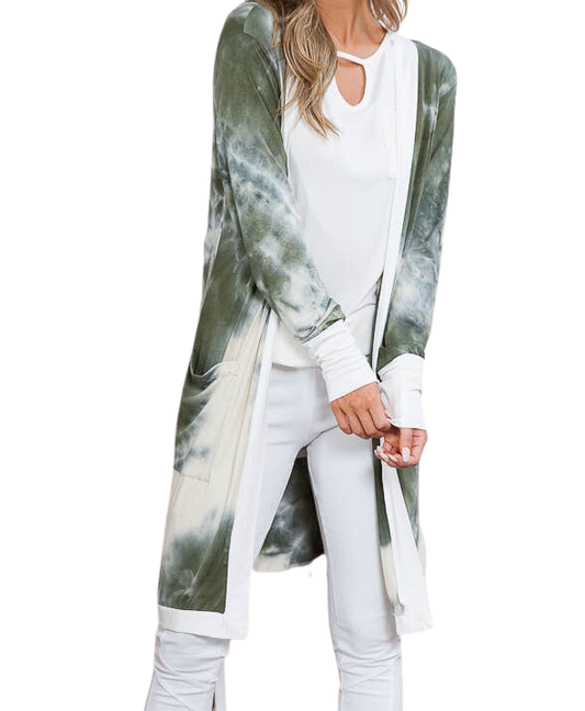 Tie Dye Midi Cardigan with Side Pockets - Green Clothing by The Rustic Redbud | The Rustic Redbud Boutique